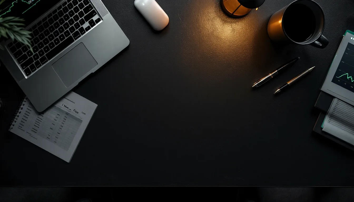 A printed cash-flow forecast and laptop model on a dark desk